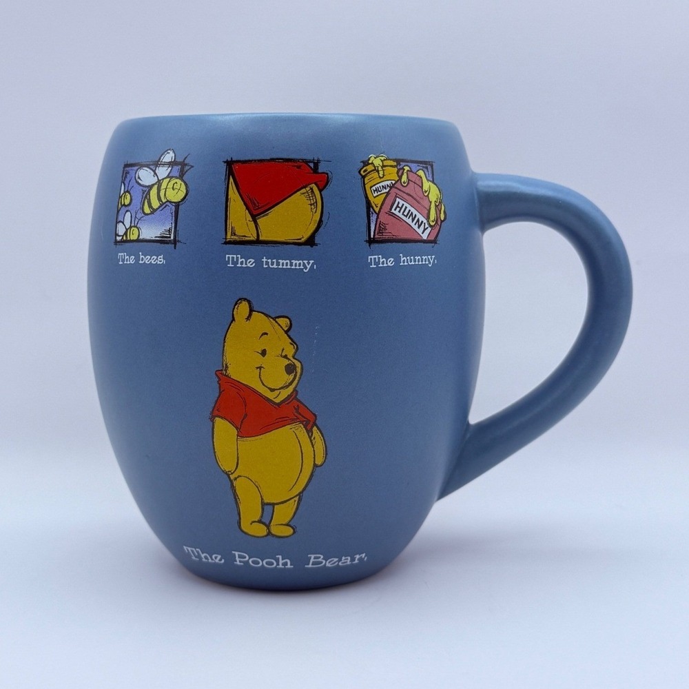 Disney Store Winnie the Pooh Blue Matte Ceramic Mug The Bees Tummy Hunny Retired - Picture 2 of 3